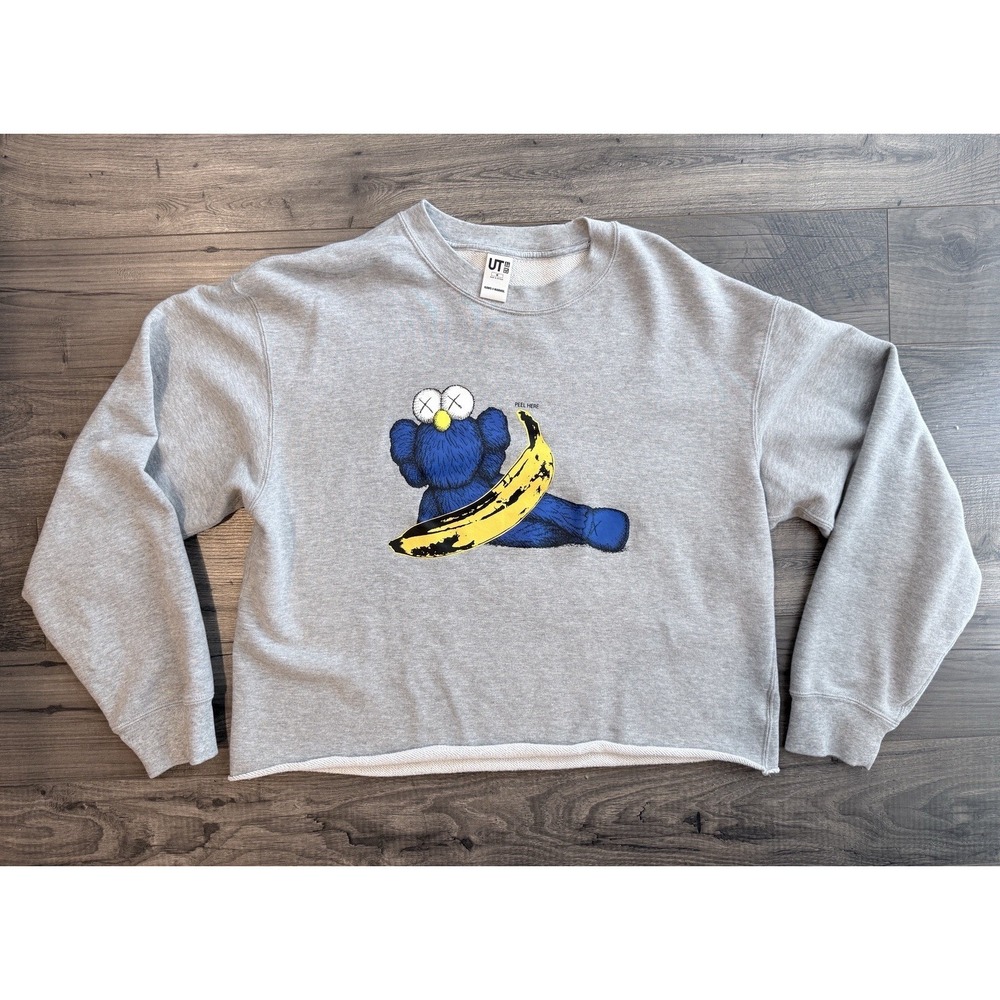 UNIQLO UT KAWS x Andy Warhol Banana Graphic Sweatshirt Gray Mens M DIY Cropped